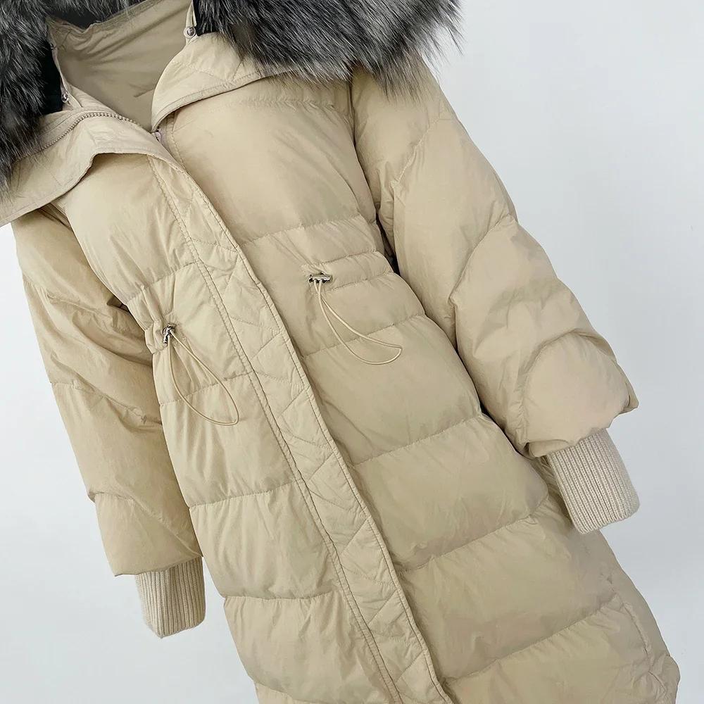 OFTBUY Høst Vinter Mellomlang Dunjakke Avtagbar Ekte Naturlig Revepelskrage Dame Tykk Varm Overbekledning Streetwear