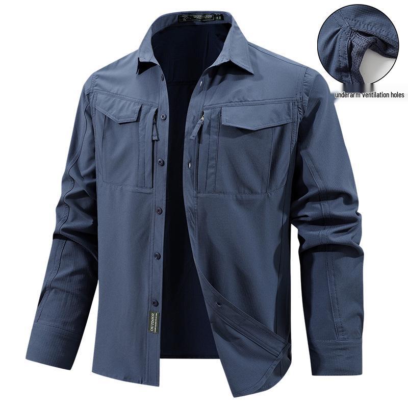 Men's Quick-Dry Mesh Underarm Long-Sleeve Tactical Shirt with Four Pockets