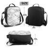 White Marble Print With Black Texture Thermal Lunch Bag for Kids Boys Girls Washable Tote Lunch Container for Work School Travel