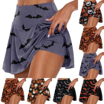 Women's Halloween Print Athletic Skirt Skort Pleated Tennis Running Yoga Casual Sportswear Bottoms with Built In Shorts