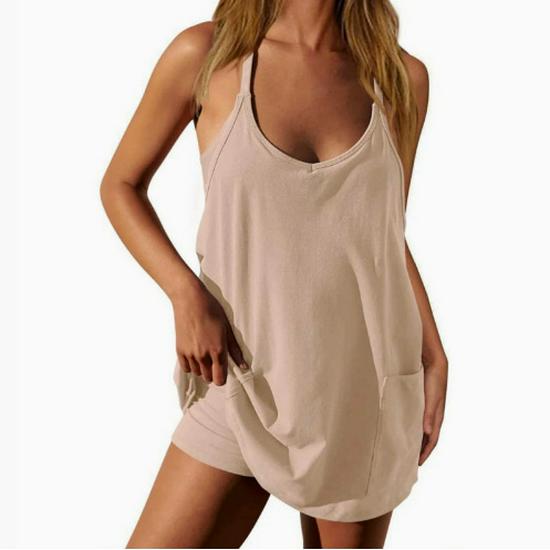 2025 Summer Sleeveless Solid Color Dress with Thin Straps & Pocket