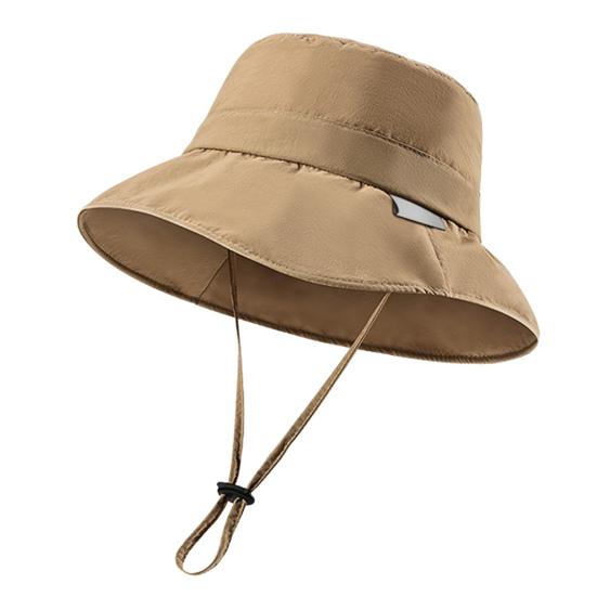 Women Hat Fisherman Style Solid Color Basin Hat with Reflective Stripe Lace-Up Dome Design Bucket Hat