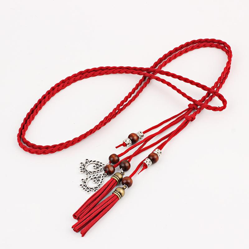 Retro Ethnic Style Waist Band Korean Hand Woven Waist Rope Dress Styling Accessories Tassel Belt Pendant Thin Waist Chain Belts