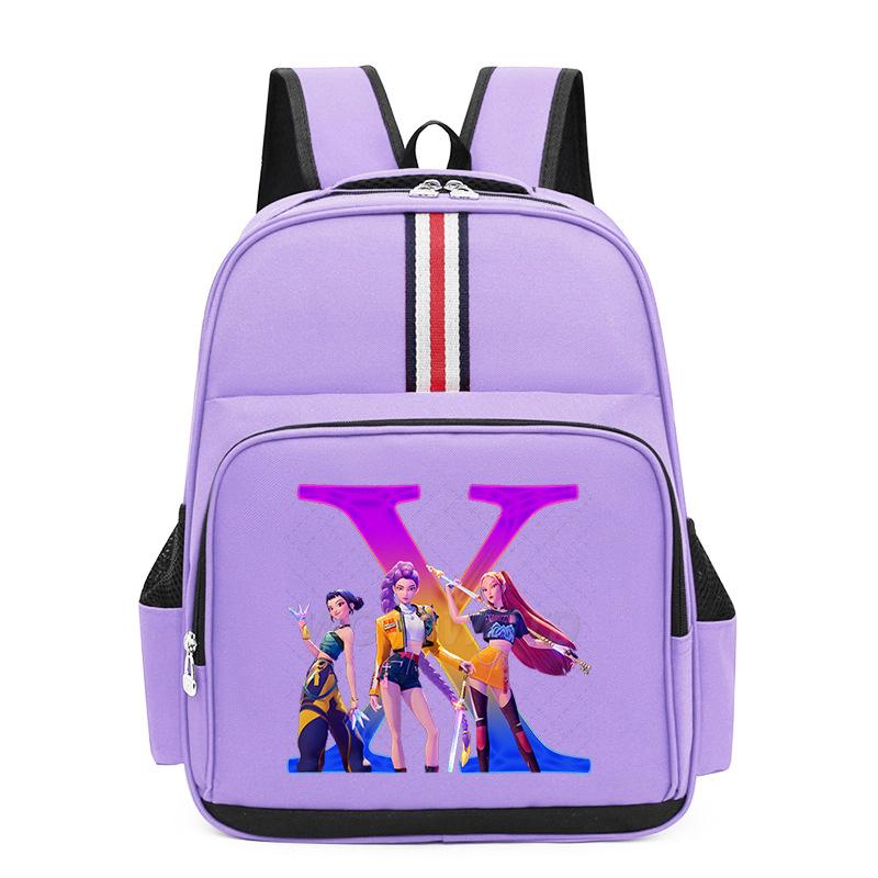 College Style Trend 26 Letter Printing Anime Cartoon Large Capacity Burden Reduction Backpack Casual Student School Bag