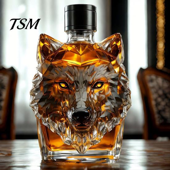 Caraffa da Whiskey in Vetro Resistente 300ml Forma Testa di Lupo Tappo ad Alta Tenuta Stagna Vetro Borosilicato Vino Sigillo a Tenuta Stagna Contenitore per Liquori