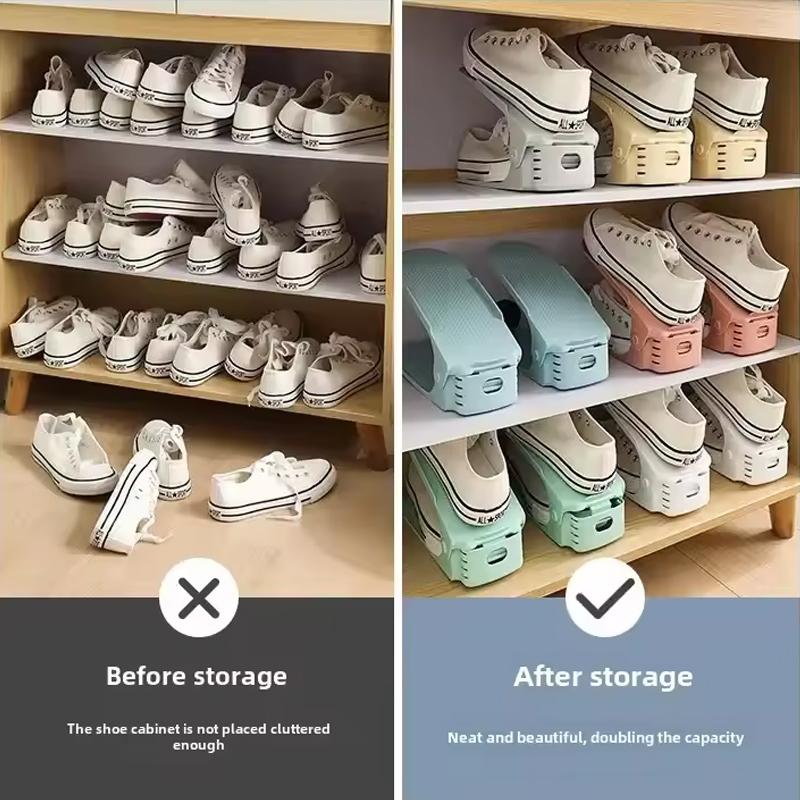6/10/14Pcs Adjustable Double Deck Shoe Stacker Rack Organizer Shoes Slots Durable Space Saver Rack Holder For Cabinet Closet Hot