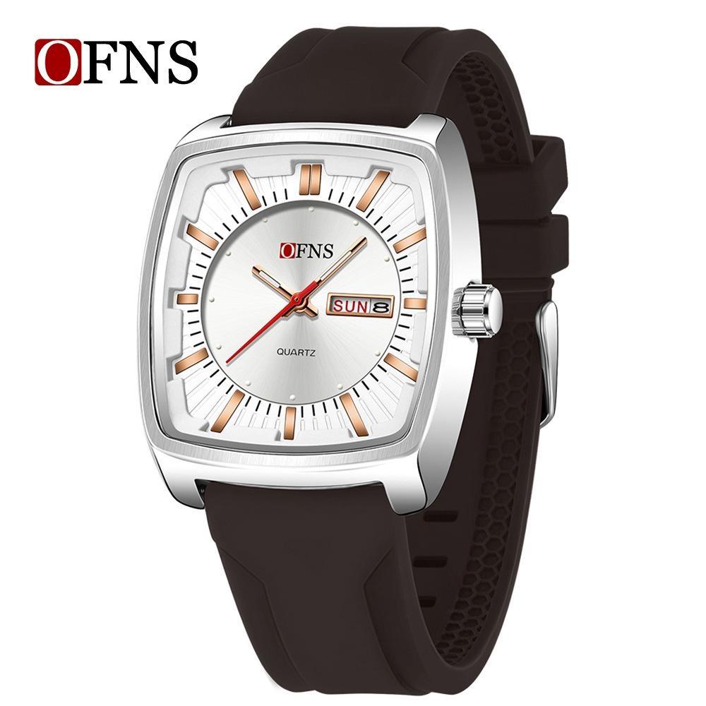 Men Watch Fashion Square Stainless Steel/Silicone Strap Waterproof Luminous Quartz Week Calendar Business Sports WristWatch