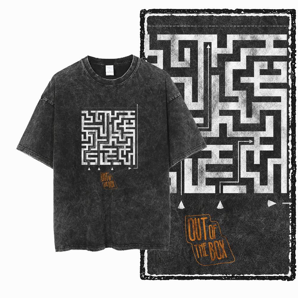 ZB THINK OUT OF THE BOX Printed Cotton Acid Washed Graphic Unisex T Shirt Cool Streetwear Men Tshirts Big Size Tee for men