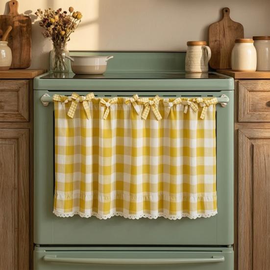 Oven Curtain, with Tie-Down Straps, Vintage Style, Easy Fastening Farmhouse Oven Door Ruffled Stove Skirt Curtain for Kitchen