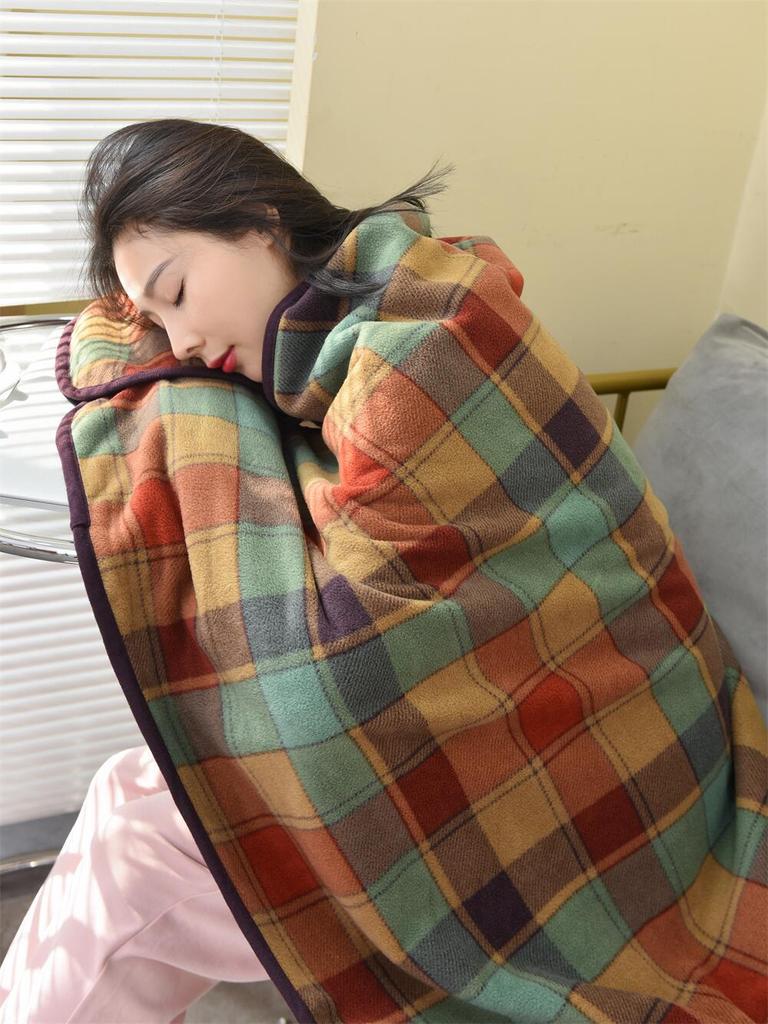 Thickened Plaid Flannel Blanket Shawl for Office