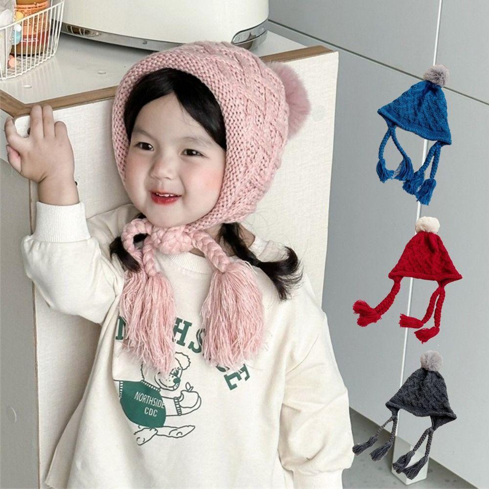 Pom-pom Hand Knitted Cap Soft Warm Ear Protection Cap Fashion Baby Crochet Hat  Toddler