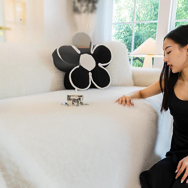 Zimní norková kožešina Přehoz na pohovku Krémový styl Látkový potah na pohovku Protiskluzová Hřejivá podložka na pohovku Deka