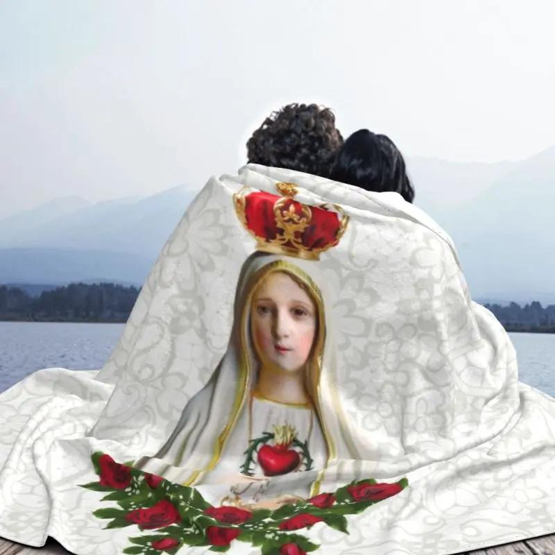Coperta Vergine Maria di Fatima in Pile di Flanella Portogallo Rosario Coperte da Divano Cattoliche per Viaggio Camera da Letto Copriletto per Divano