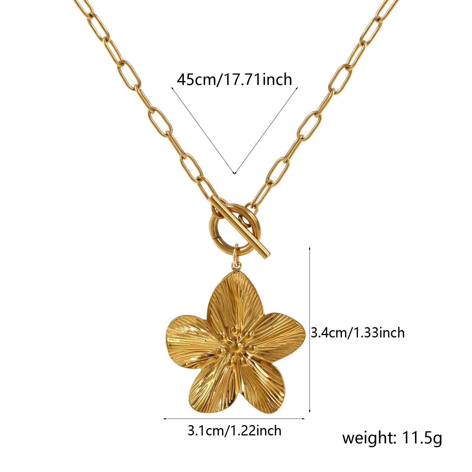 

304 Stainless Steel Paperclip Link Chain Flower Pendant Charm Necklace 18K Gold Plated 45cm(17.7 ) For Women Gift 1 Piece