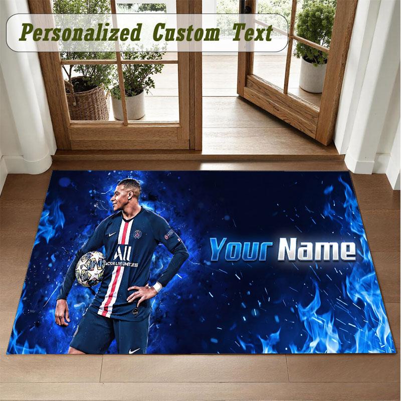 Crystal Velvet Square Rug Custom NameKylian Mbappe Pattern Non Slip Home Floor Decor Rug