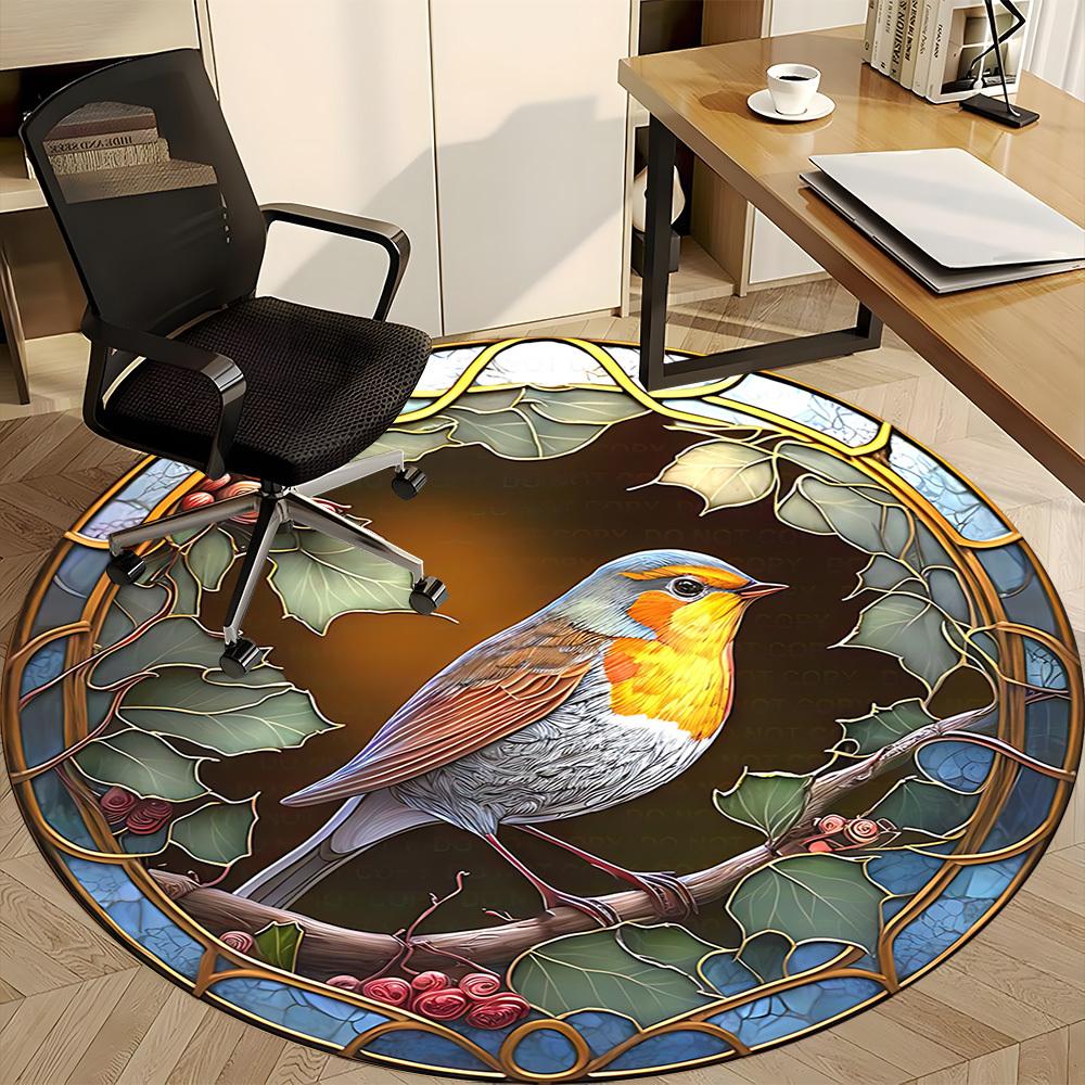 1pc Stained Glass Bird Ornament Chair Carpet for Office Non-Slip, Machine Washable Rug for Office - Holiday DecorMachine Made yy25102
