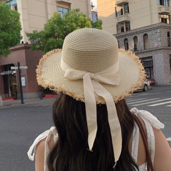 Curled Brim Sun Hat for Women, Summer French Elegant Fedora, Outdoor Breathable Versatile Straw Hat, Face-Slimming Bucket Hat