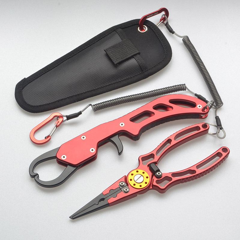 2pcs/set Multi-function Fishing Clamp Control Outdoor Fishing Helper Open Loop Hook PE Wire Cutting Scissors Aluminum Alloy Fishing Tools