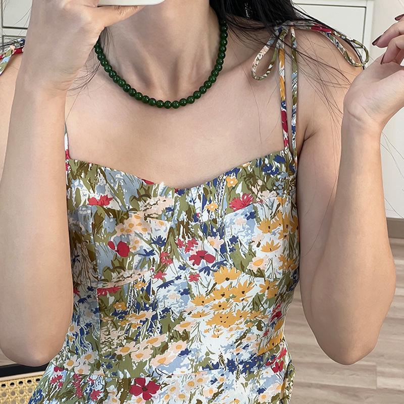 Elegantní náhrdelník z korálků ze zeleného achátu pro ženy - Svěží, jednoduchý a všestranný choker
