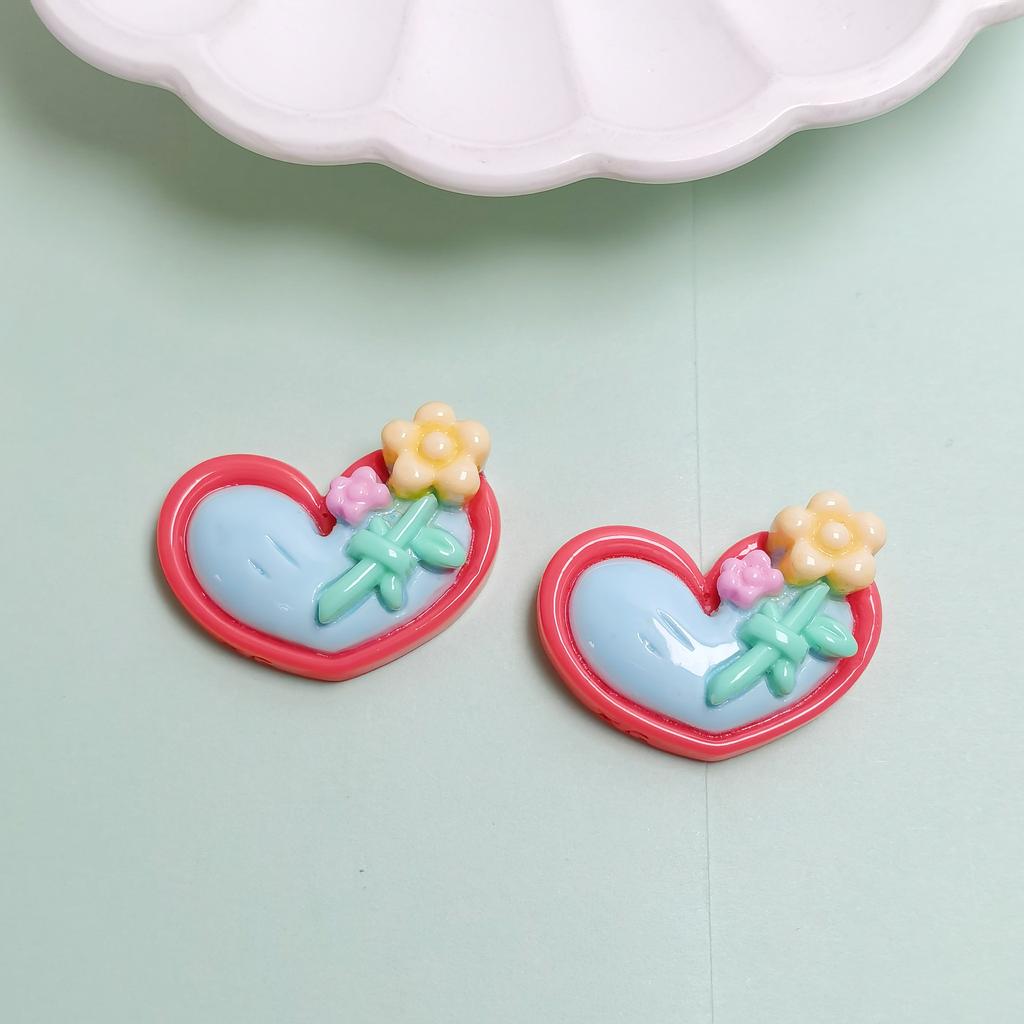 100pcs Cartoon Green Plant Flowers Flatback Resin Cabochon for Phone Hair Accessories DIY Scrapbooking Valentines Decor Craft