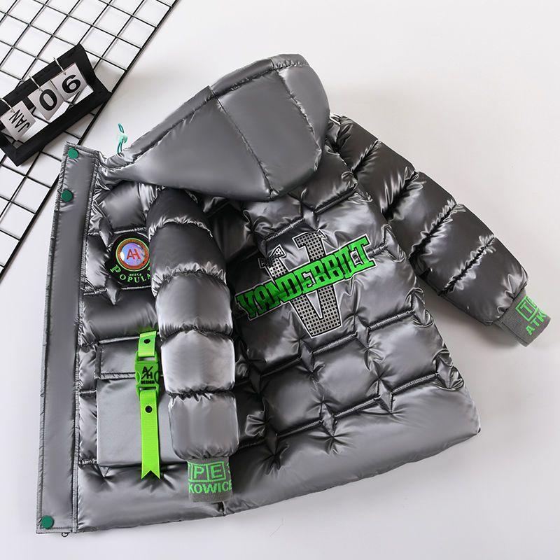 Down Cotton Jacket Boys Thick Short Section Bright Children's Clothing Plush Velvet Warm Padded Coat for Kids