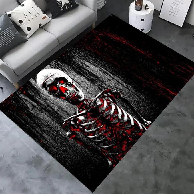 Gothic Horror Skull Carpet Evil Design Halloween Decor Mat Rug Home Decoration Red Eyes Demon Theme Living Room Floor Decor