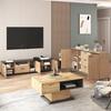 Kitchen Cabinet with Two Doors Three Drawers Wood Grain Metal Legs Wood Color Utility Pantry Dining Room