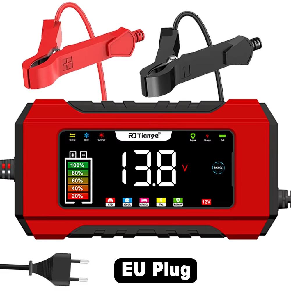 12V Fully Automatic Car Battery Charger Pulse Repair LCD Battery Charger for Auto Motorcycle Lead Acid Battery Smart Charging