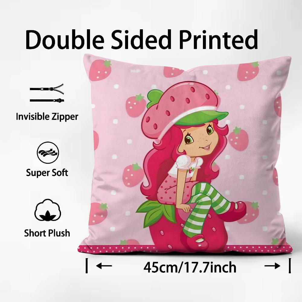 S-Strawberry Shortcake Cushion Cover Premium Comfort Reversible Pillow Cove -Two In One Design For Any Room & Car Interior