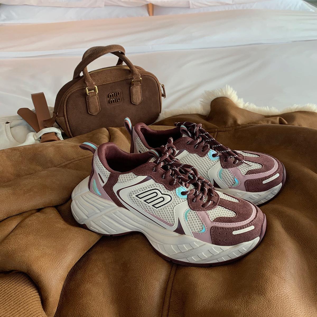 

Grape mother studiolee new versatile color matching round head sports wind strap heightening platform dad shoes women 35 красный