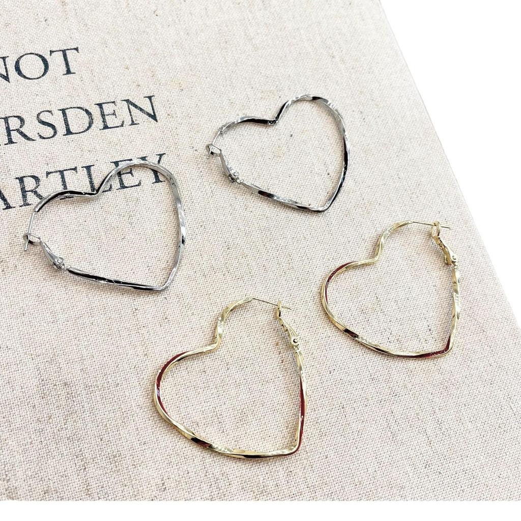 Large Geometric Heart Silver Earrings for Women - Elegant, Simple, European & American Style