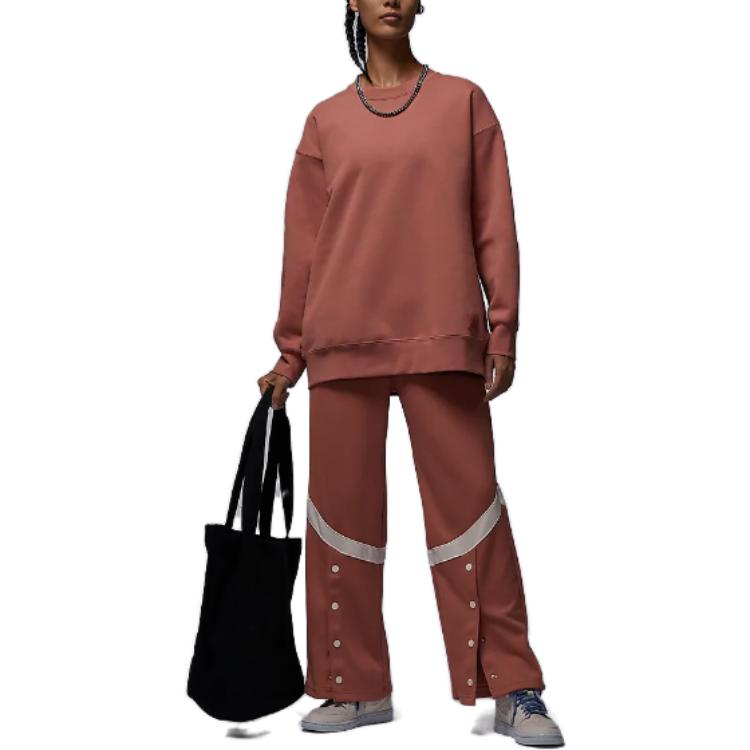 Jordan Solid Color Crew Neck Loose Long Sleeve Sweatshirt Women Tops Brick-Red FB5117-810