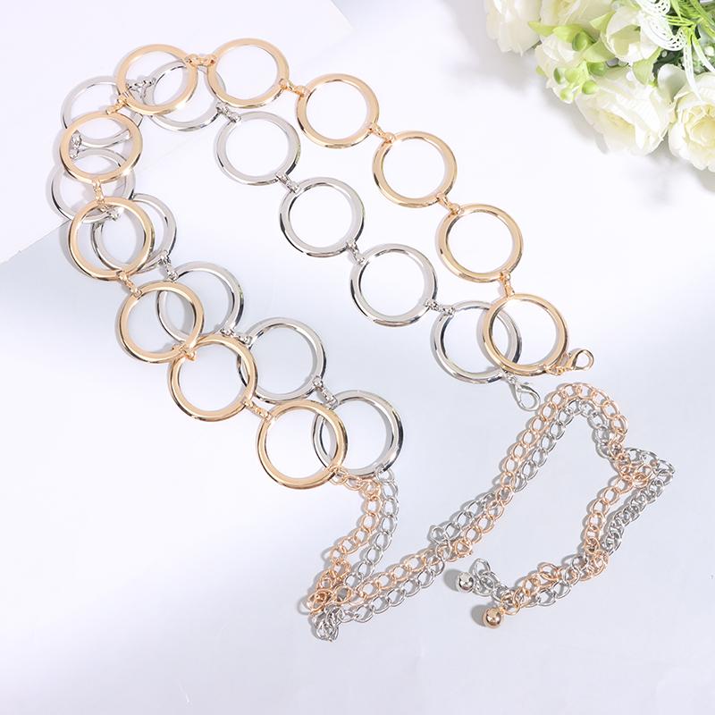 ‘1Pc Luxury Fashion Women Metal Chain Belt Large Metal Ring Waist Strap Dress Coat Skirt Lady Decorative Waistband