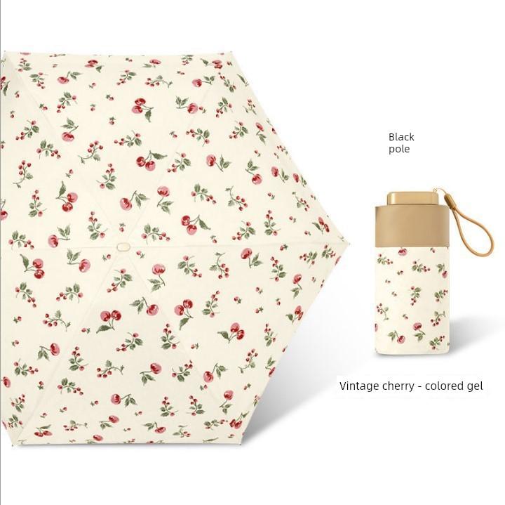 Zhisan Retro Cherry-Colored High-End Sun Protection Uv-Blocking Umbrella, Dual-Use for Sun and Rain, Foldable Sun Umbrella