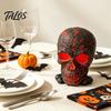 Halloween Skull Night Light USB Gothic Lamp for Halloween, Light-up Black Red Resin Figurine, Skeleton Head Statue Desk Decor Spooky