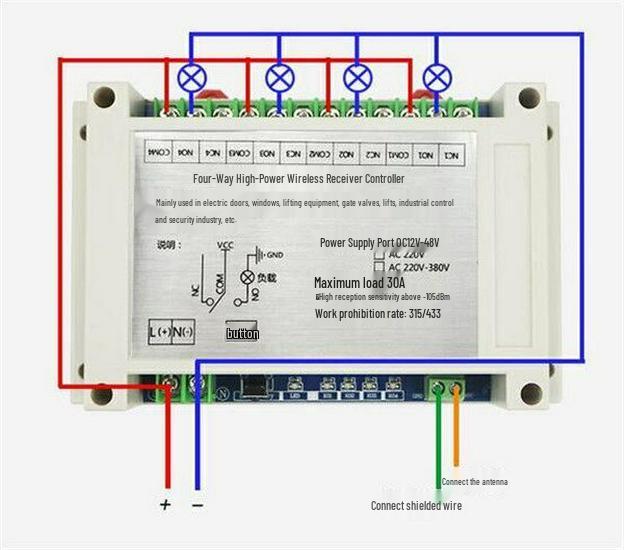 DC 12V-48V Wireless 4-Channel Remote Control Switch for Motor, Gate, and Lights
