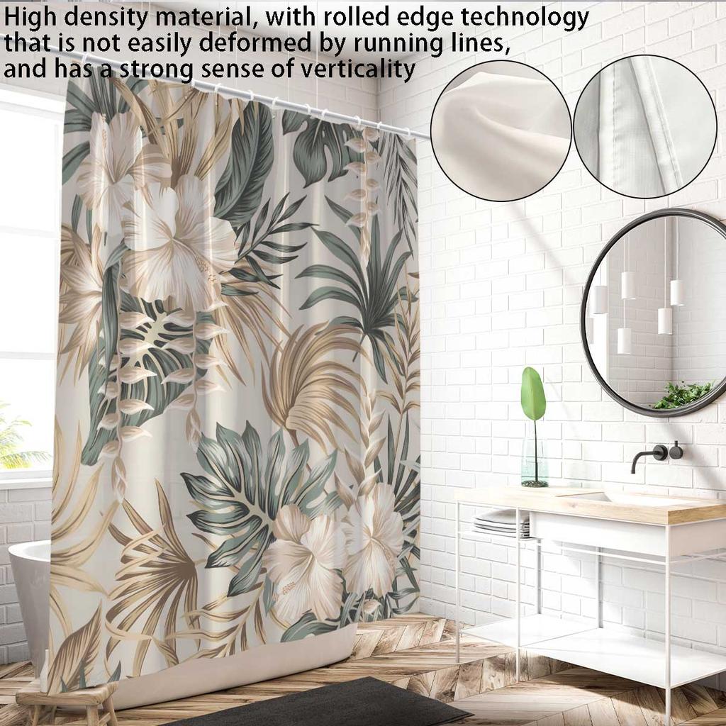 1pc Monstera Deliciosa Floral Print Shower Curtain, with 12 Hooks, Machine Washable, for Shower Partition and Privacy Protection