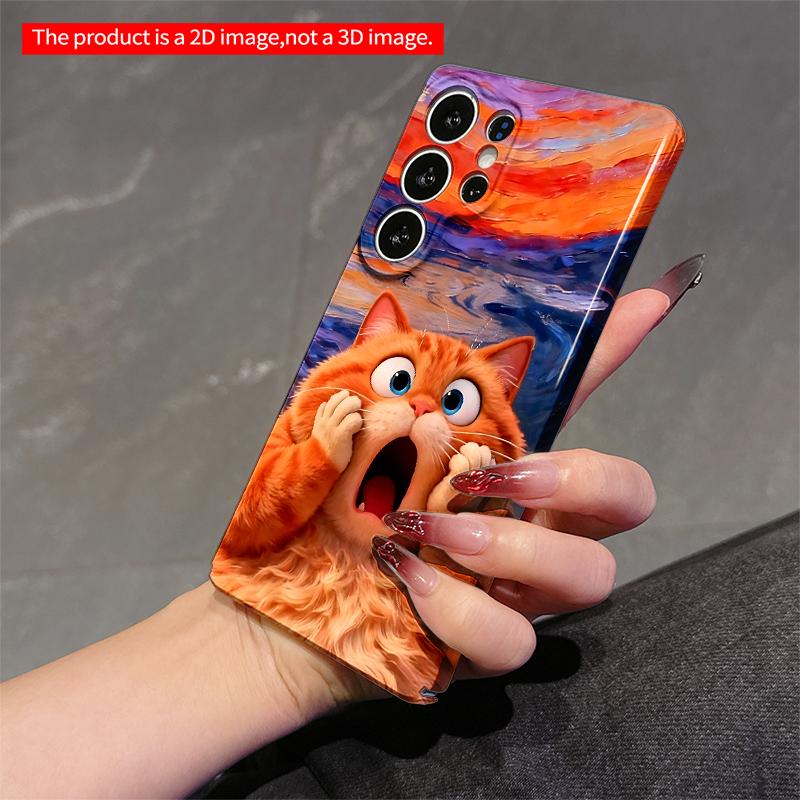 2DFlat Samsung phone case Surprised Orange Cat Against Swirling Sky Applicable to Galaxy S22 S23 S24 S25ULTRA S26 A12 A13 A14 A15 A16