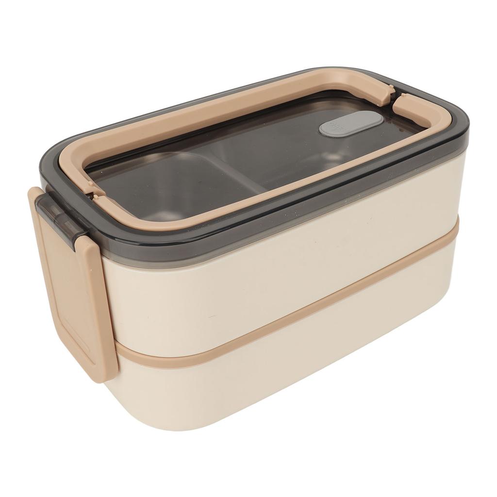 Double Layer Lunch Box Stackable Bento Box with Utensils Stainless Steel Dining Box 1400ml Khaki 304