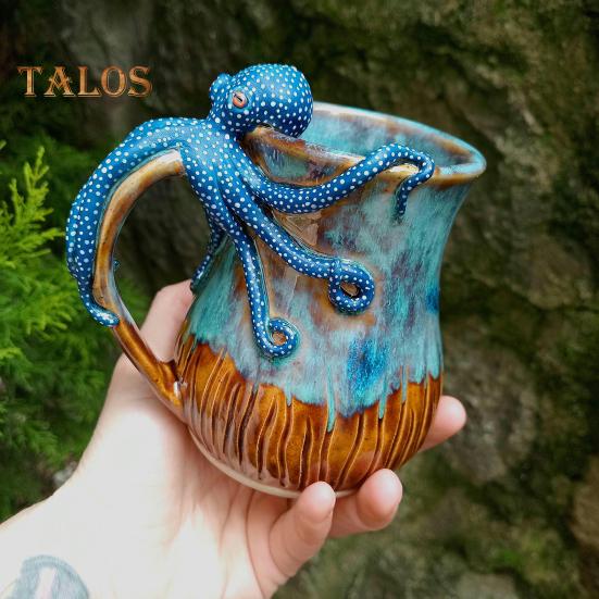 Octopus Coffee Mug 3D Sea Turtles Mermaids Whales Dolphin Water Cup for Sea Lovers Handmade Ocean Creature Statue Cup Gifts for Ocean Enthusiasts