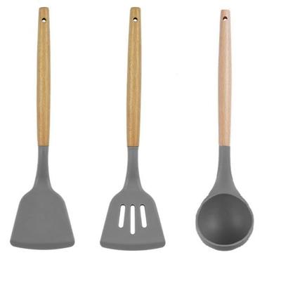 Kitchen Utensils Set, 3 Pcs Non-Stick Silicone Kitchen Cooking Utensils with Wooden Handle, Kitchen Spatula Cookware Utensils Set,