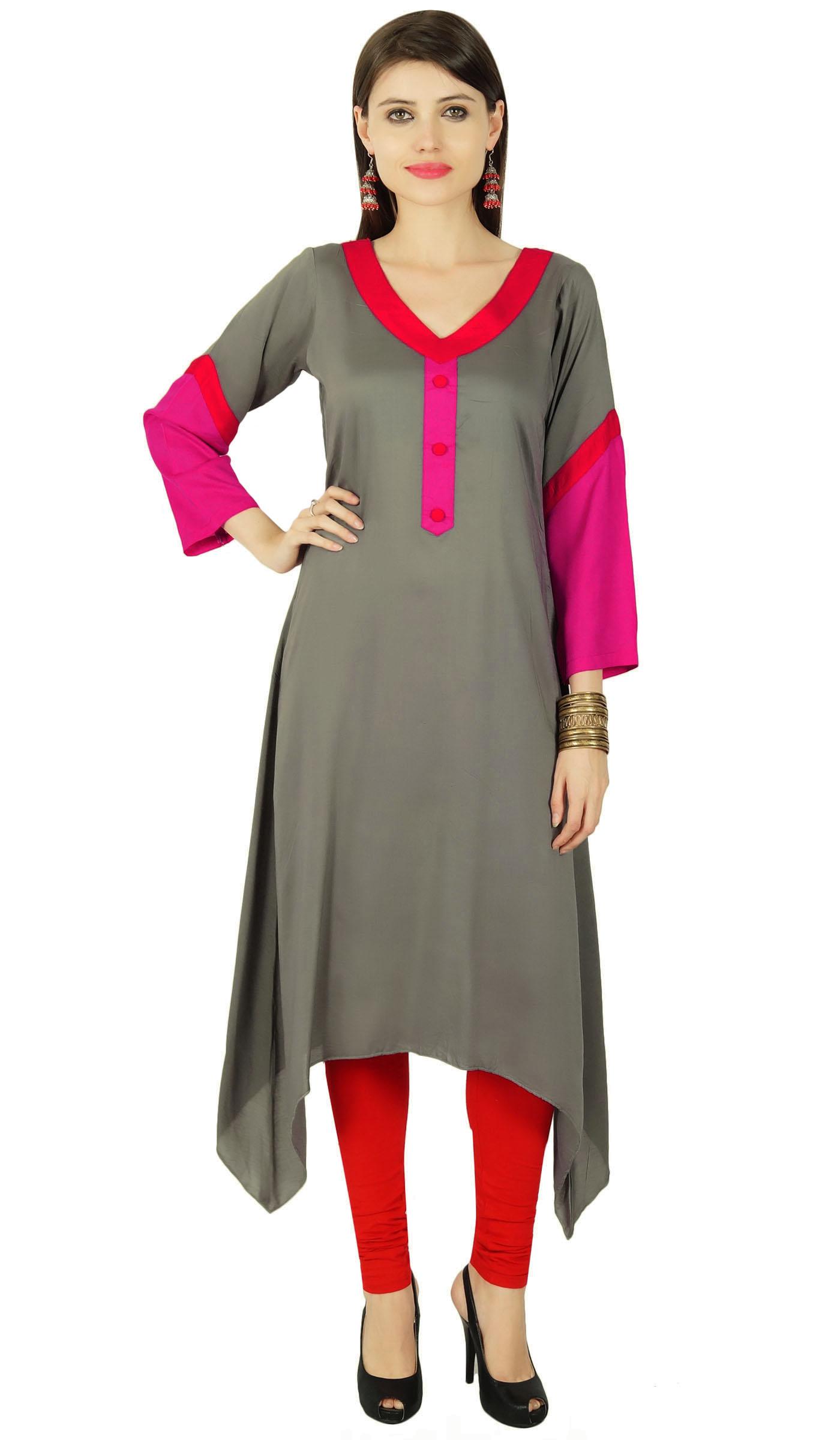 

Asymmetrical Designer Kurta Women Ethnic Kurti Cotton Blend Top Tunic Dress 6 сірий колір