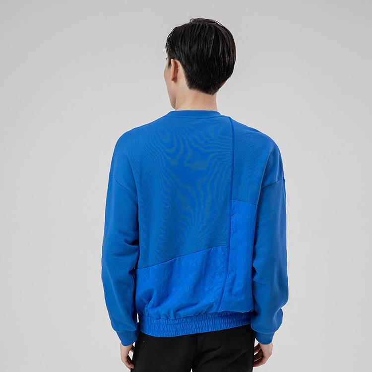 Li Ning Casual Tennis Sport Color Block Crew Neck Pullover Sweatshirt Men sweatshirt Blue AWDQ821-3