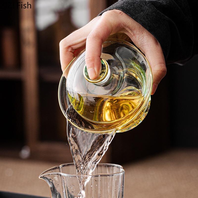 BRGold Plating Crystal Glass Tea Bowl Tea Cup HomeHandmade Crystal Glass Teacup Teabowl Thickened Kung Fu Tea Set Ceremony GiftEY