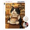 Gerahmtes Perlenmalerei-Set Niedliche Katze Barista Kaffee 3D Glänzende Perlenkunst Leinwand für Schlafzimmer Wohnzimmer Dekoration