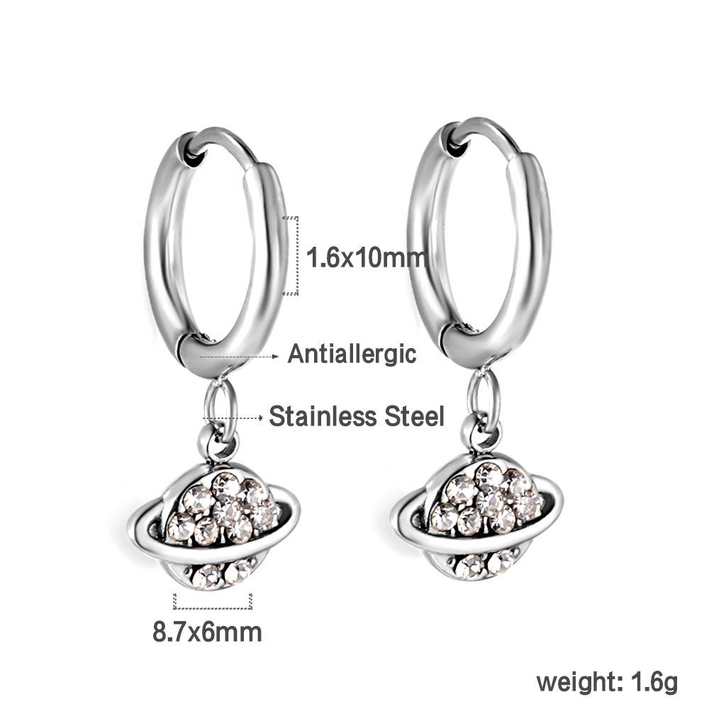 Spiral Planet Earrings Design Mushroom U-Shaped Fishtail with White Diamond Ear Buckle Stainless Steel Earrings
