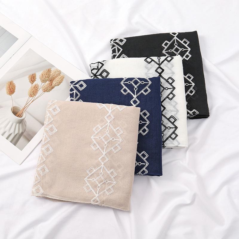 Plain Embroider Geometric Plaid Scarf Women Fashion Long Viscose Scarves Lady Stitch Shawls and Wraps Muslim Hijab Foulards