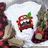 Women's Crew Neck Short Sleeve Graphic Print Christmas T-Shirts Loose Fit Casual Tees