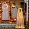 Halloween Ghost Wreath, 12 Led Light-Up White Ghost Garland, Spooky Indoor & Outdoor Hanging Decoration For Front Door, Wall