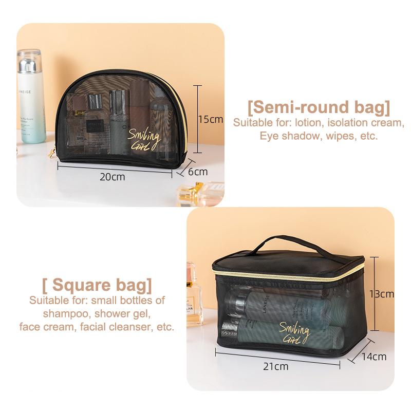 Síťovaná kosmetická taška Síťované tašky na make-up Černá síťovaná taštička na zip Pro kanceláře Cestovní úložné tašky Toaletní tašky Taštička na make-up